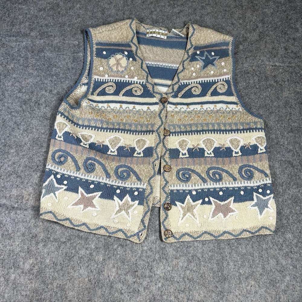 Vintage Singrid Olsen Sport Sweater Vest Medium Beachy Coastal Holiday Christmas